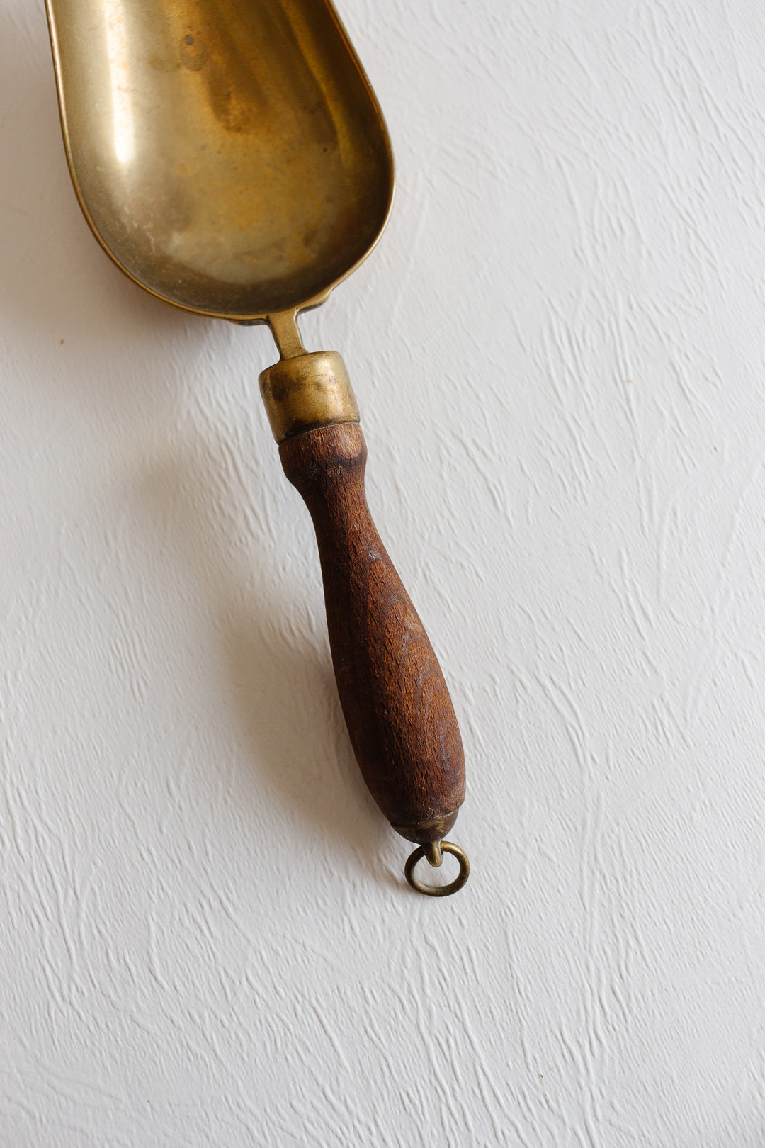 antique french wood and brass grain scoop