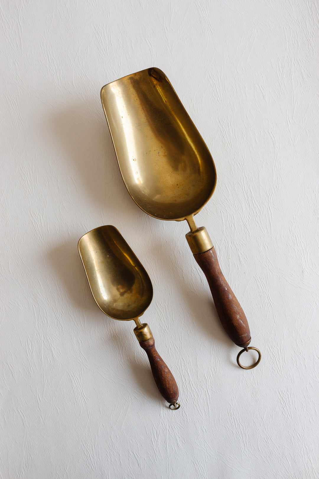 antique french wood and brass grain scoop