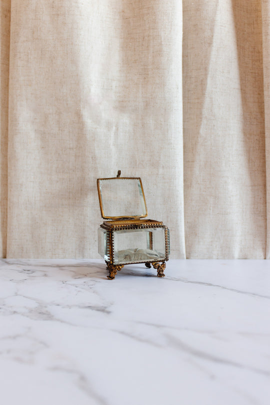 large antique french beveled glass and ormolu bijoux casket