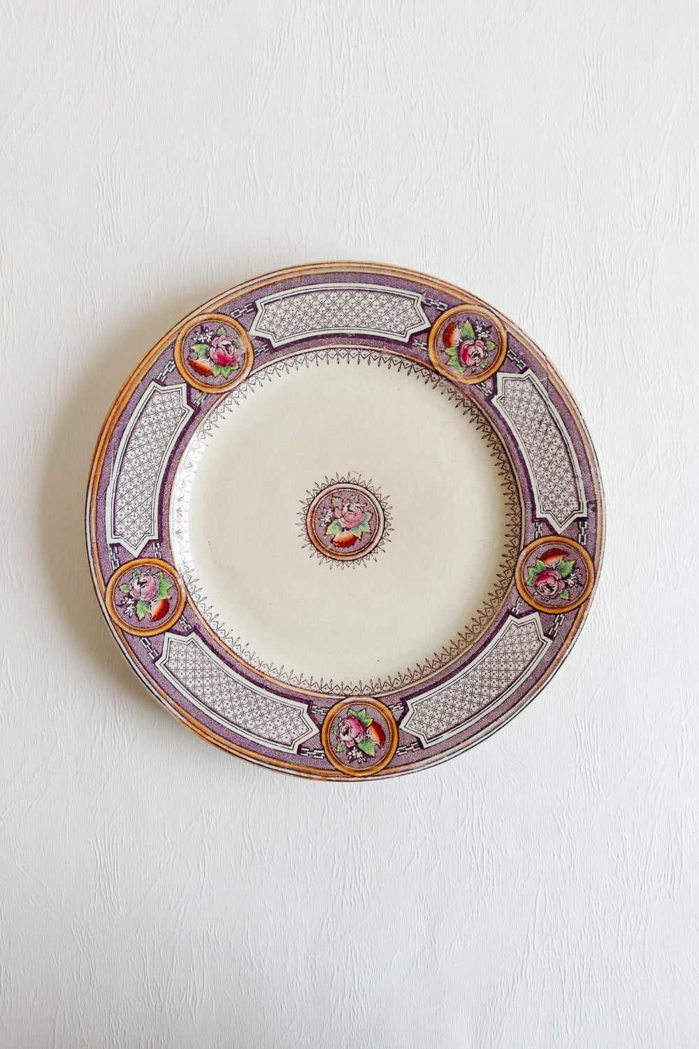 antique french set 5 of violet "terre de fer" dinner plates
