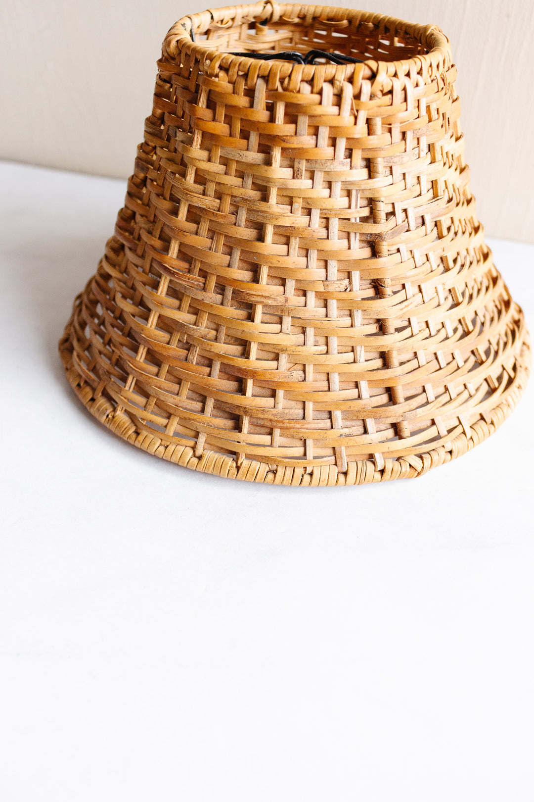 vintage french petite rattan woven lampshade