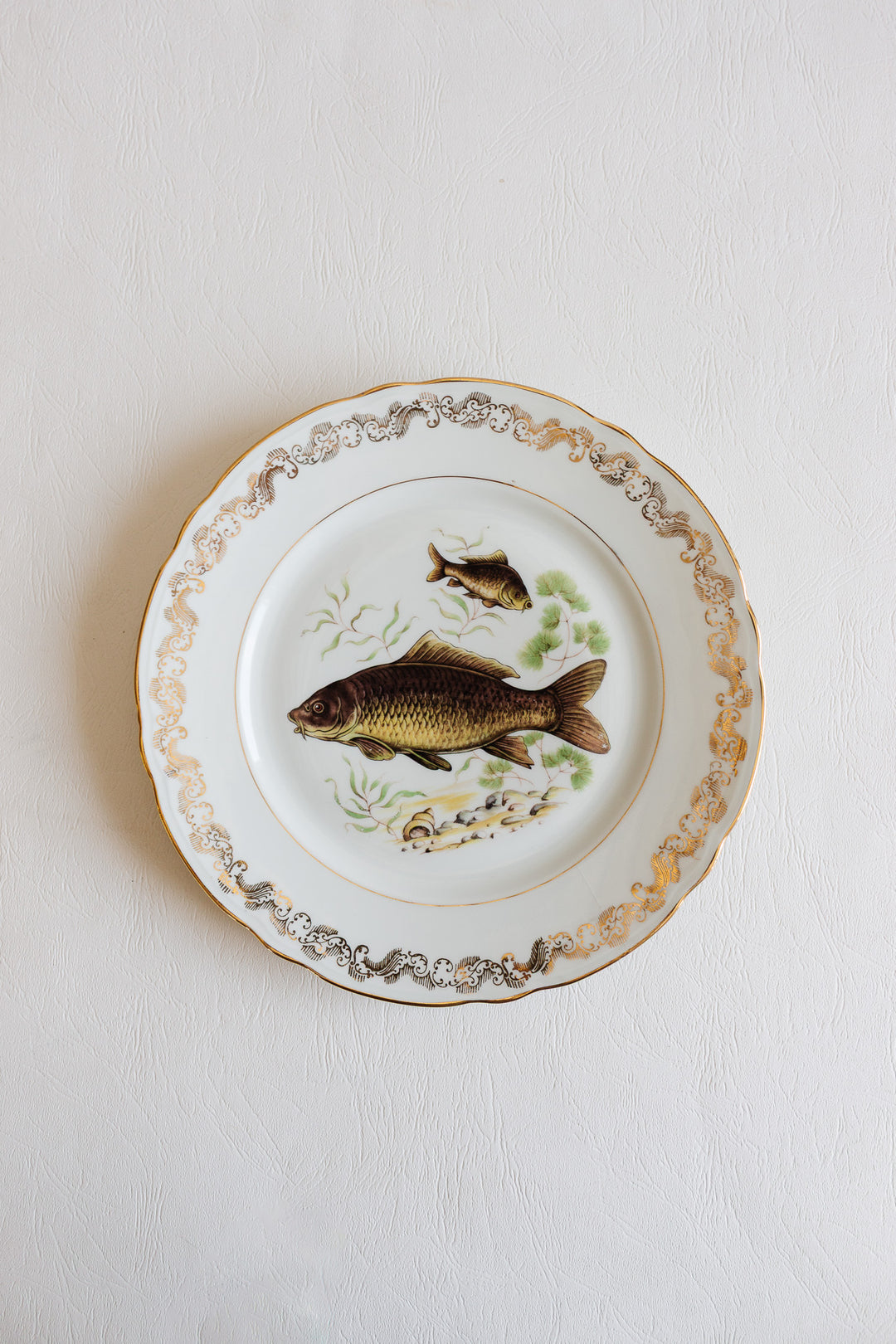 midcentury french compagnie nationale de porcelaine fish plates, set of 11