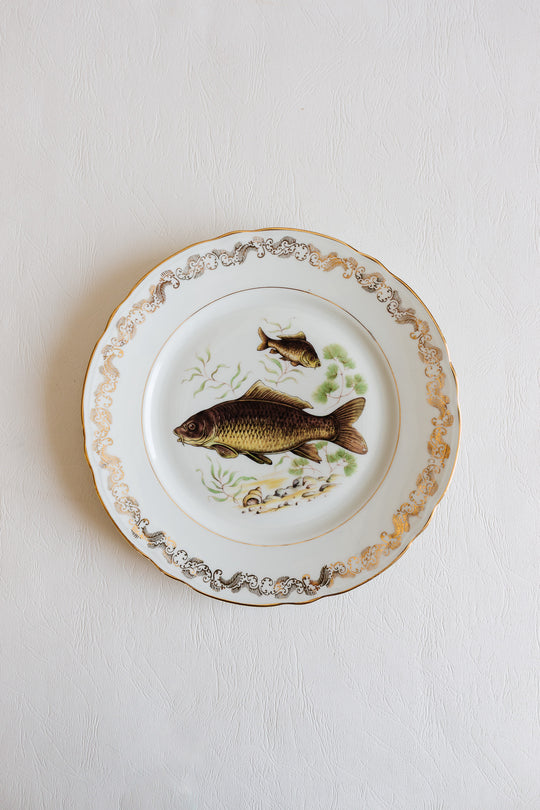 midcentury french compagnie nationale de porcelaine fish plates, set of 11