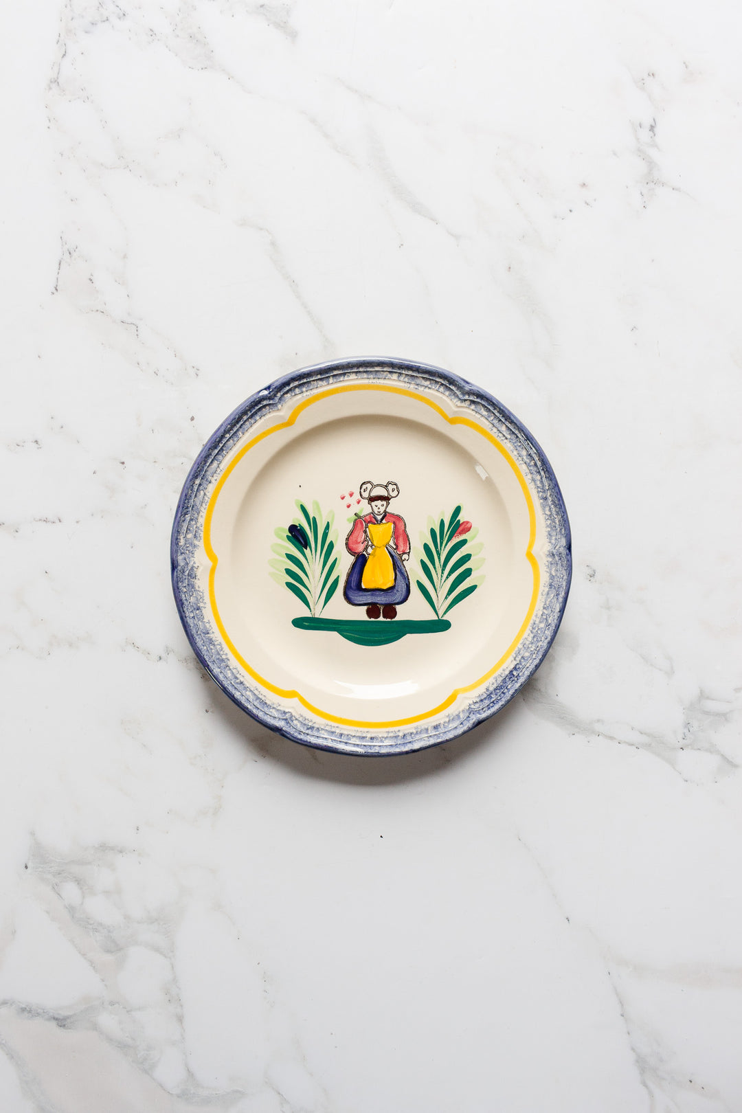 vintage french Faïencerie malouine hand painted plate