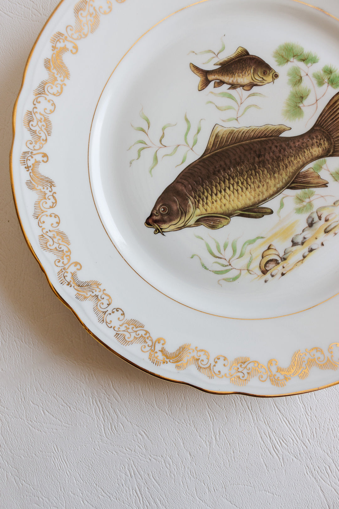 midcentury french compagnie nationale de porcelaine fish plates, set of 11