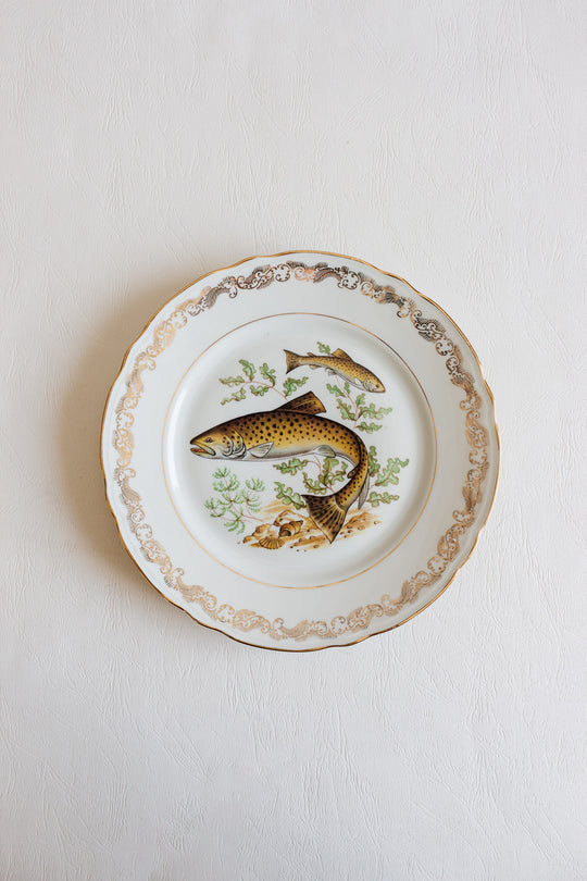 midcentury french compagnie nationale de porcelaine fish plates, set of 11