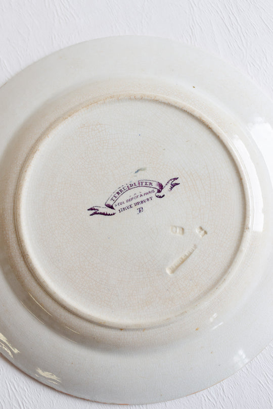 antique french set 5 of violet "terre de fer" dinner plates
