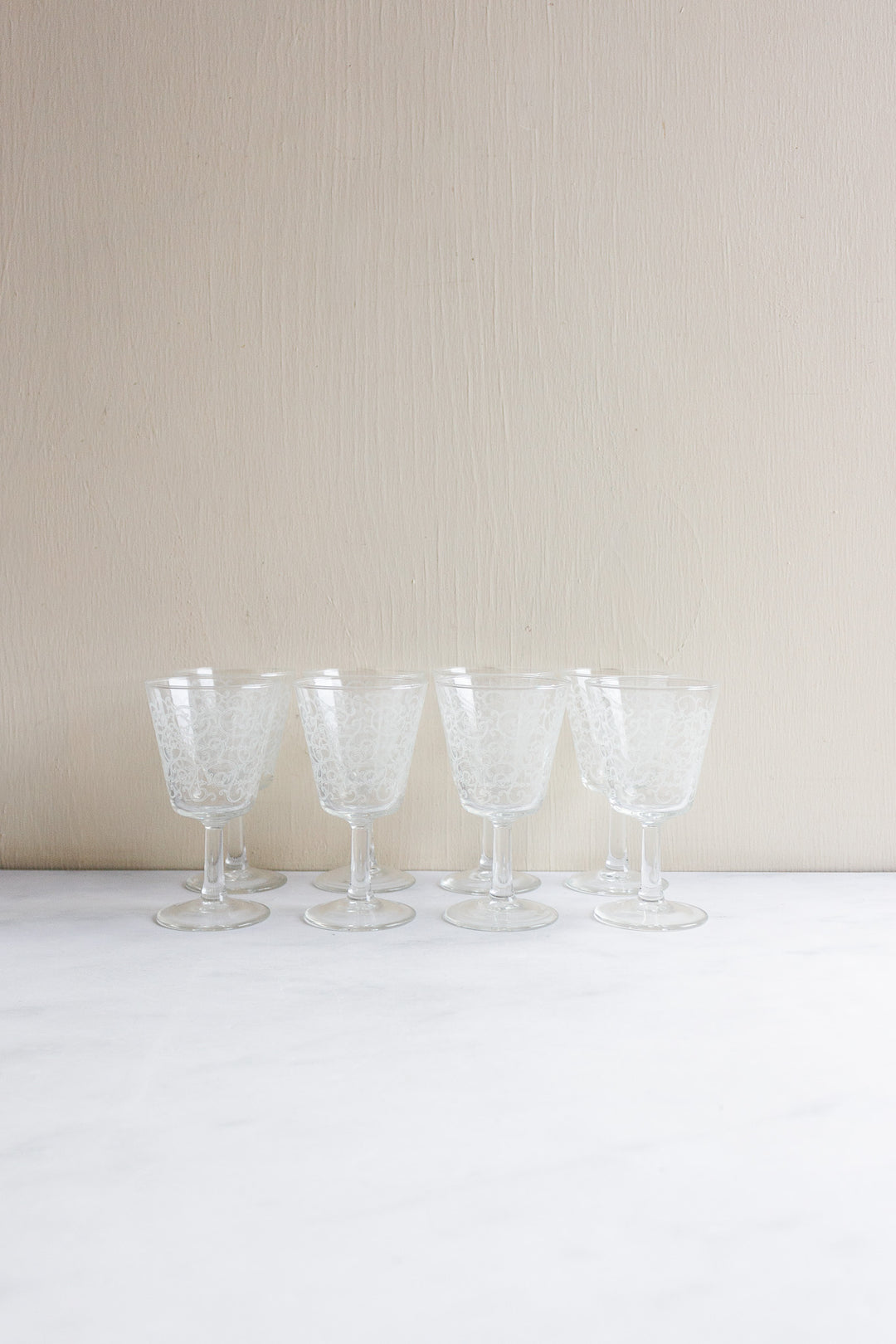 vintage french etched wine glasses, set of 8