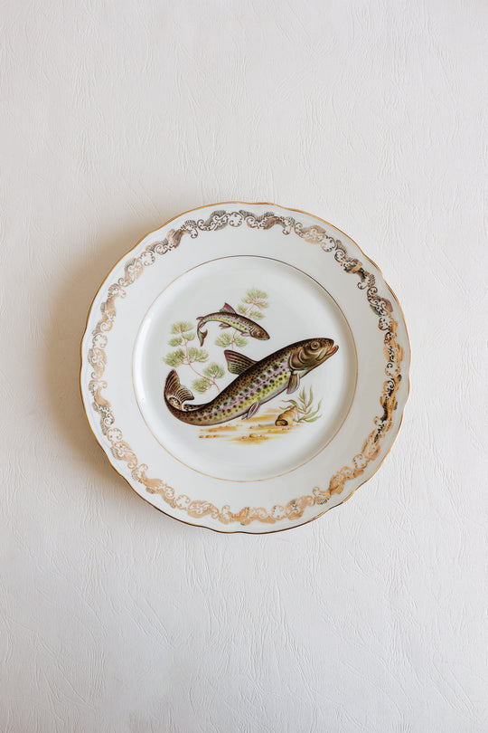 midcentury french compagnie nationale de porcelaine fish plates, set of 11