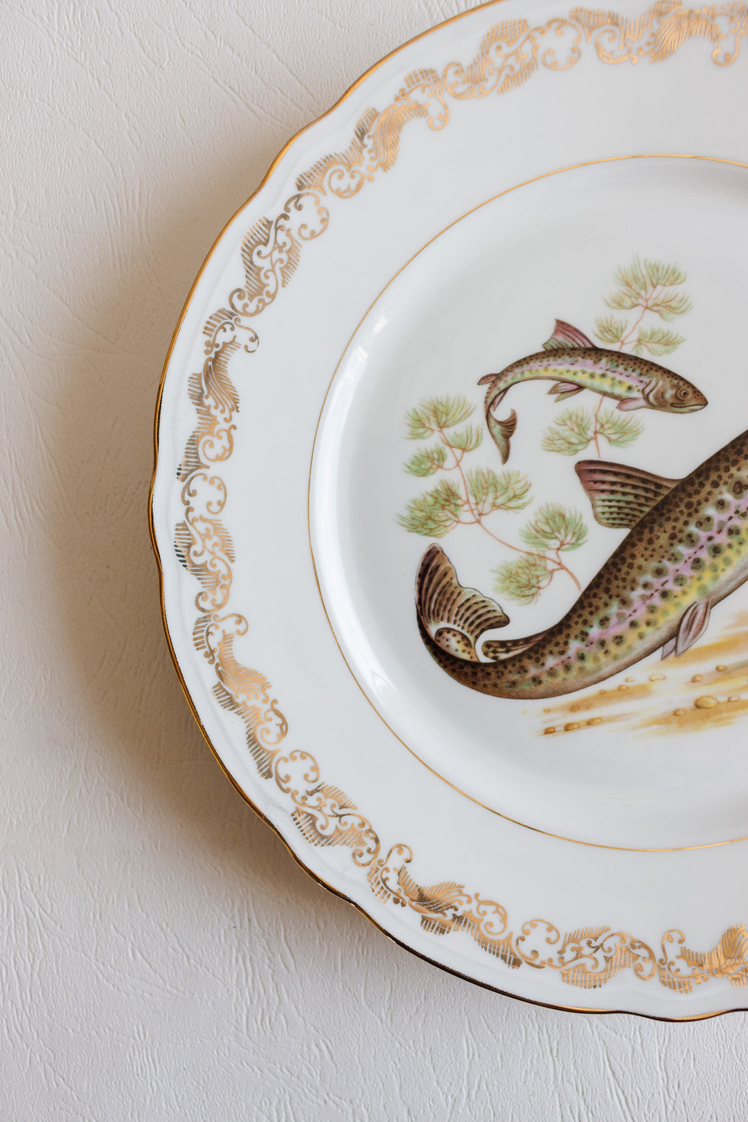 midcentury french compagnie nationale de porcelaine fish plates, set of 11