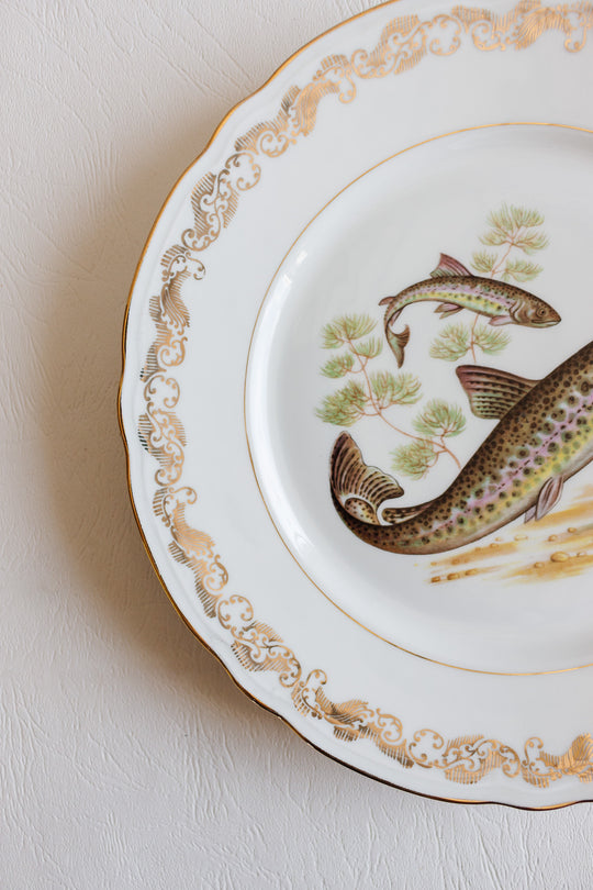 midcentury french compagnie nationale de porcelaine fish plates, set of 11