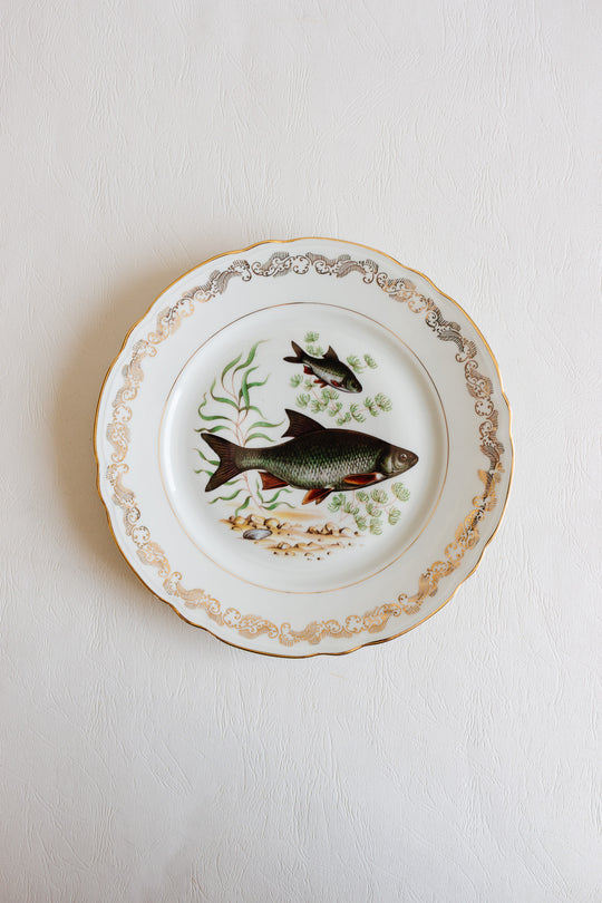 midcentury french compagnie nationale de porcelaine fish plates, set of 11