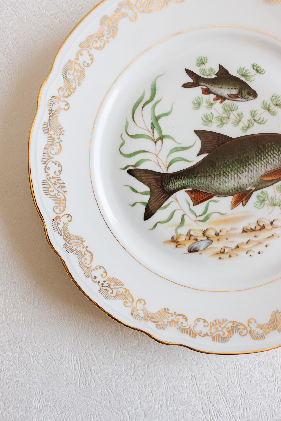 midcentury french compagnie nationale de porcelaine fish plates, set of 11