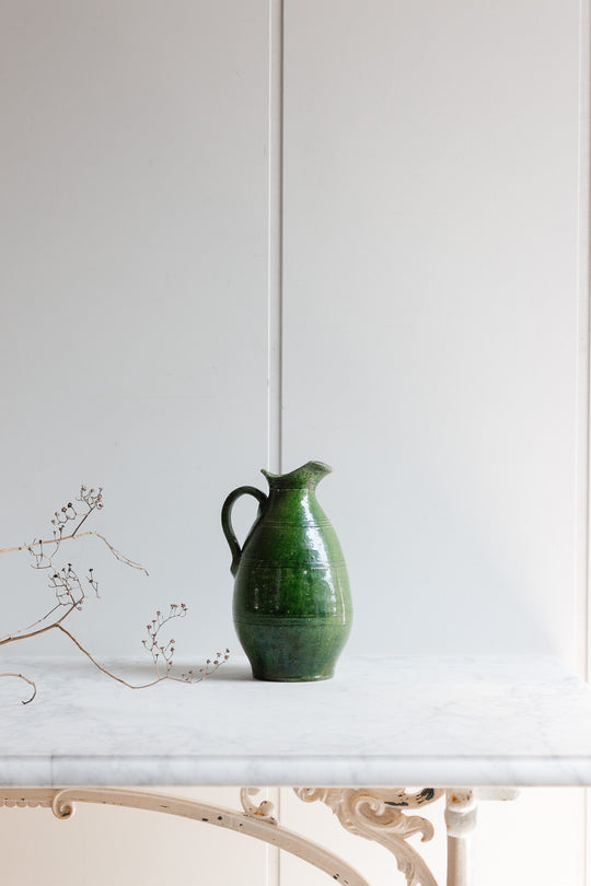 antique french green stoneware pitcher