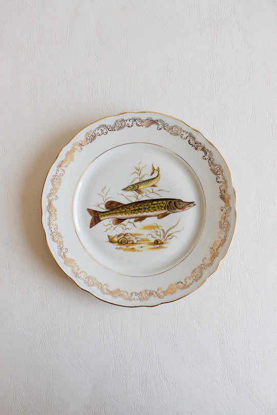 midcentury french compagnie nationale de porcelaine fish plates, set of 11
