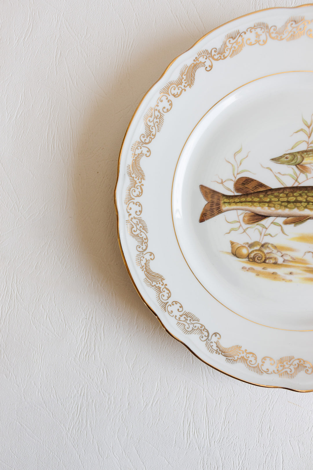 midcentury french compagnie nationale de porcelaine fish plates, set of 11