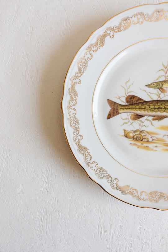 midcentury french compagnie nationale de porcelaine fish plates, set of 11