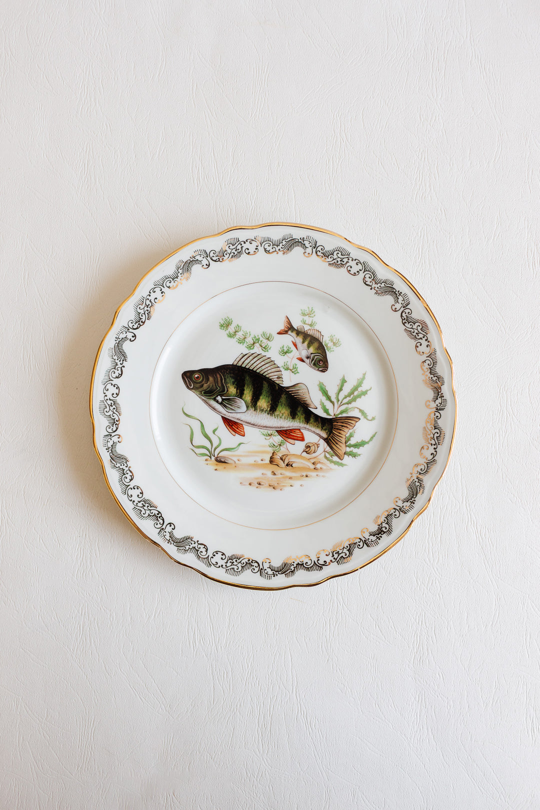 midcentury french compagnie nationale de porcelaine fish plates, set of 11