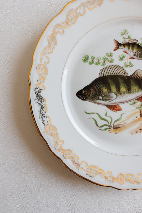 midcentury french compagnie nationale de porcelaine fish plates, set of 11