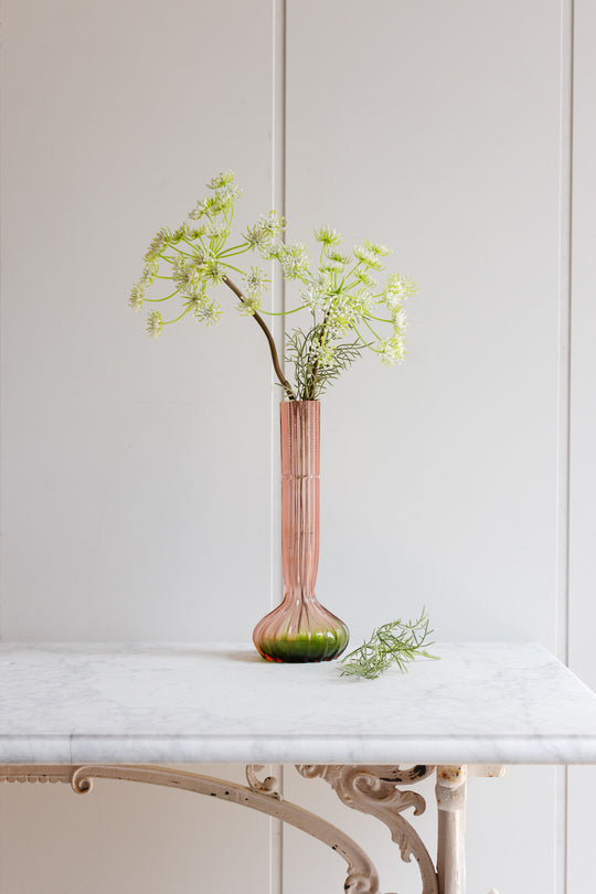 pair of striking art deco pink and green glass vases