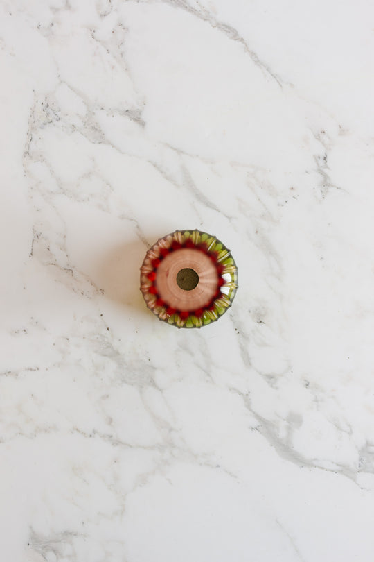 pair of striking art deco pink and green glass vases