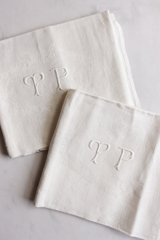 vintage French monogrammed napkins, set of 7