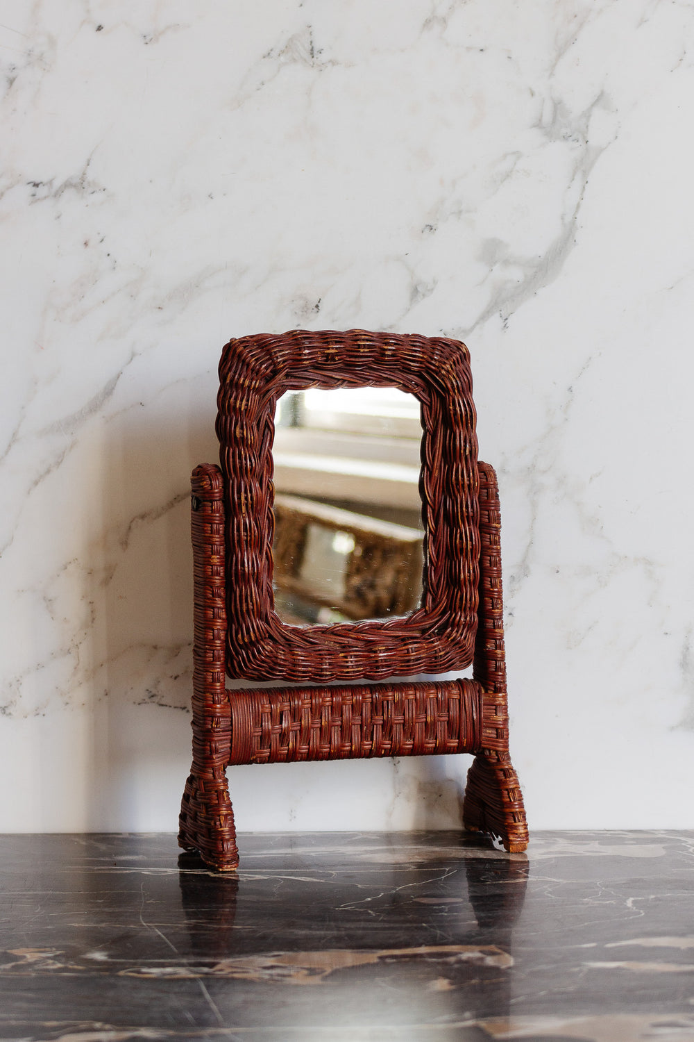 vintage french "petit" tabletop wicker mirror