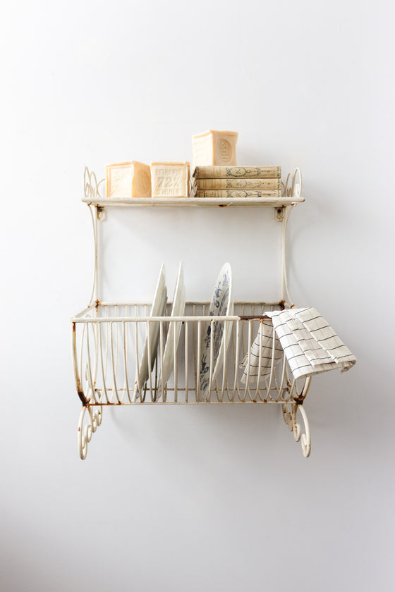 vintage french two layered dish drying rack