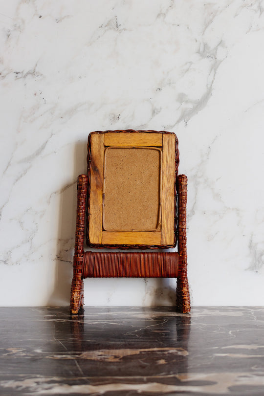 vintage french "petit" tabletop wicker mirror