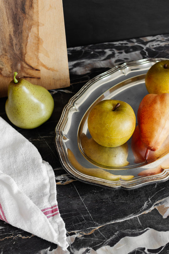 vintage french silver platter with scalloped edges