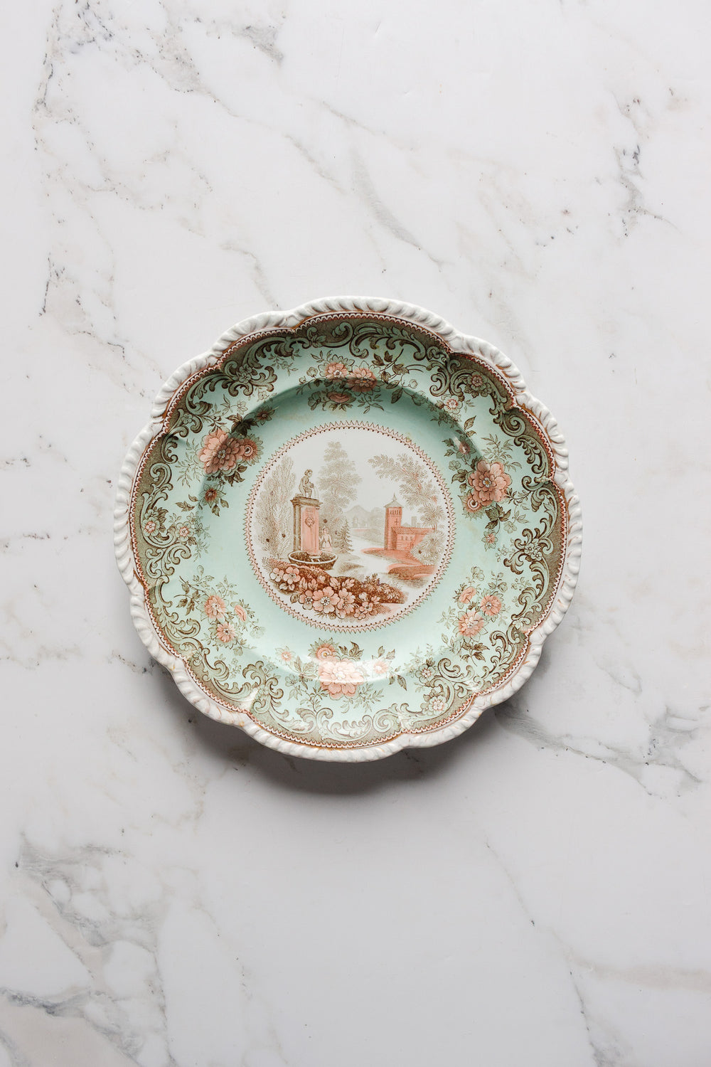 exquisite rare antique french hb choisy teal and pink plate