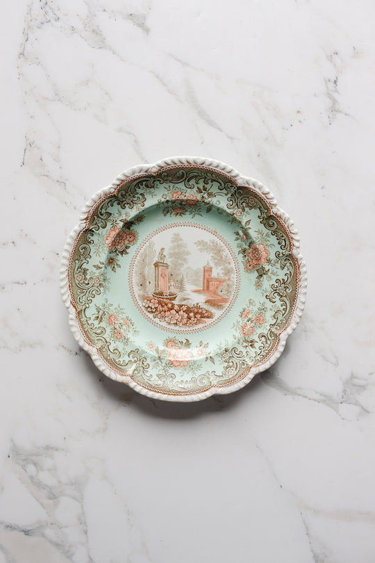 exquisite rare antique french hb choisy teal and pink plate