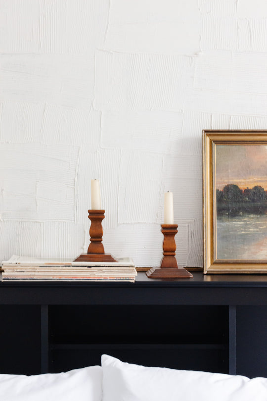 pair of vintage French carved fruitwood candlesticks