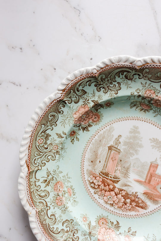 exquisite rare antique french hb choisy teal and pink plate