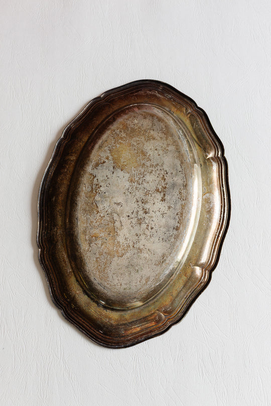 vintage french silver platter with scalloped edges