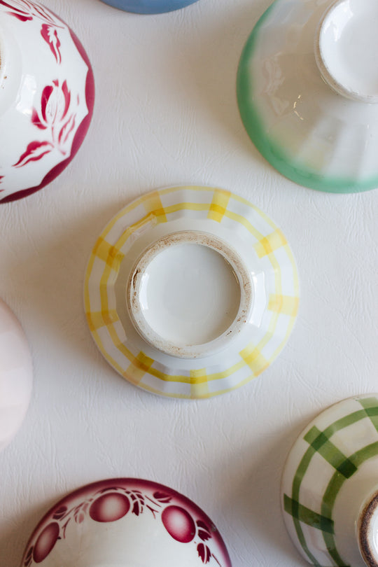 antique french yellow striped café au lait bowl