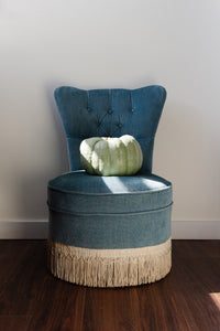 vintage french blue slipper chair with fringe