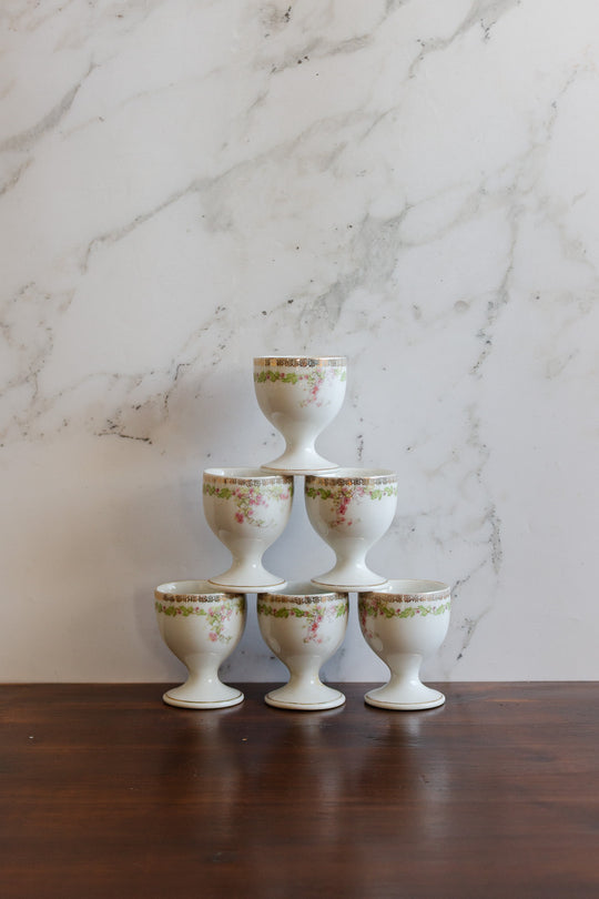 vintage french porcelain egg cups, set of 6