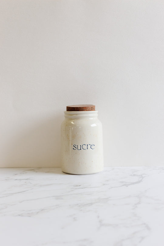 midcentury french stoneware kitchen canister pair "café et sucre"