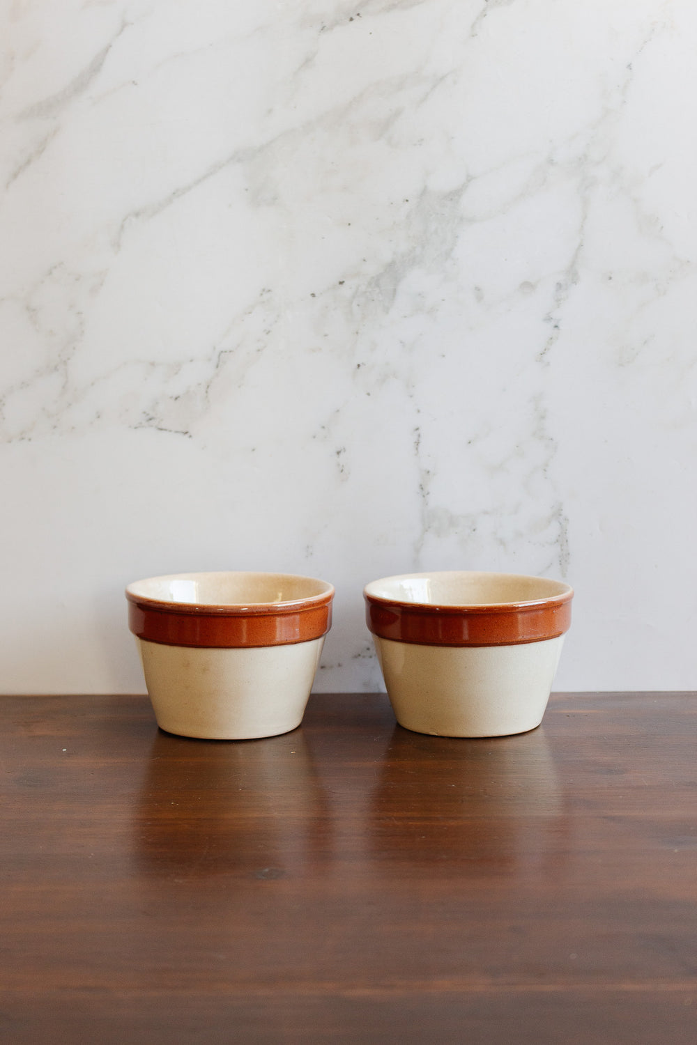 pair of vintage french stoneware bowls