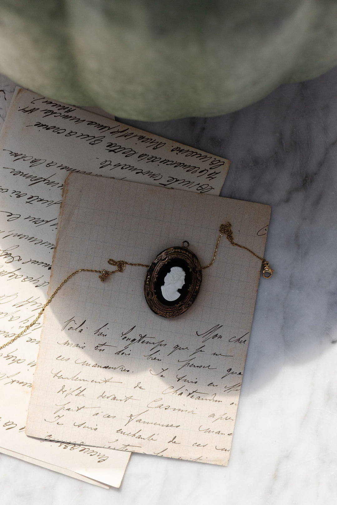 antique French onyx inlay cameo locket
