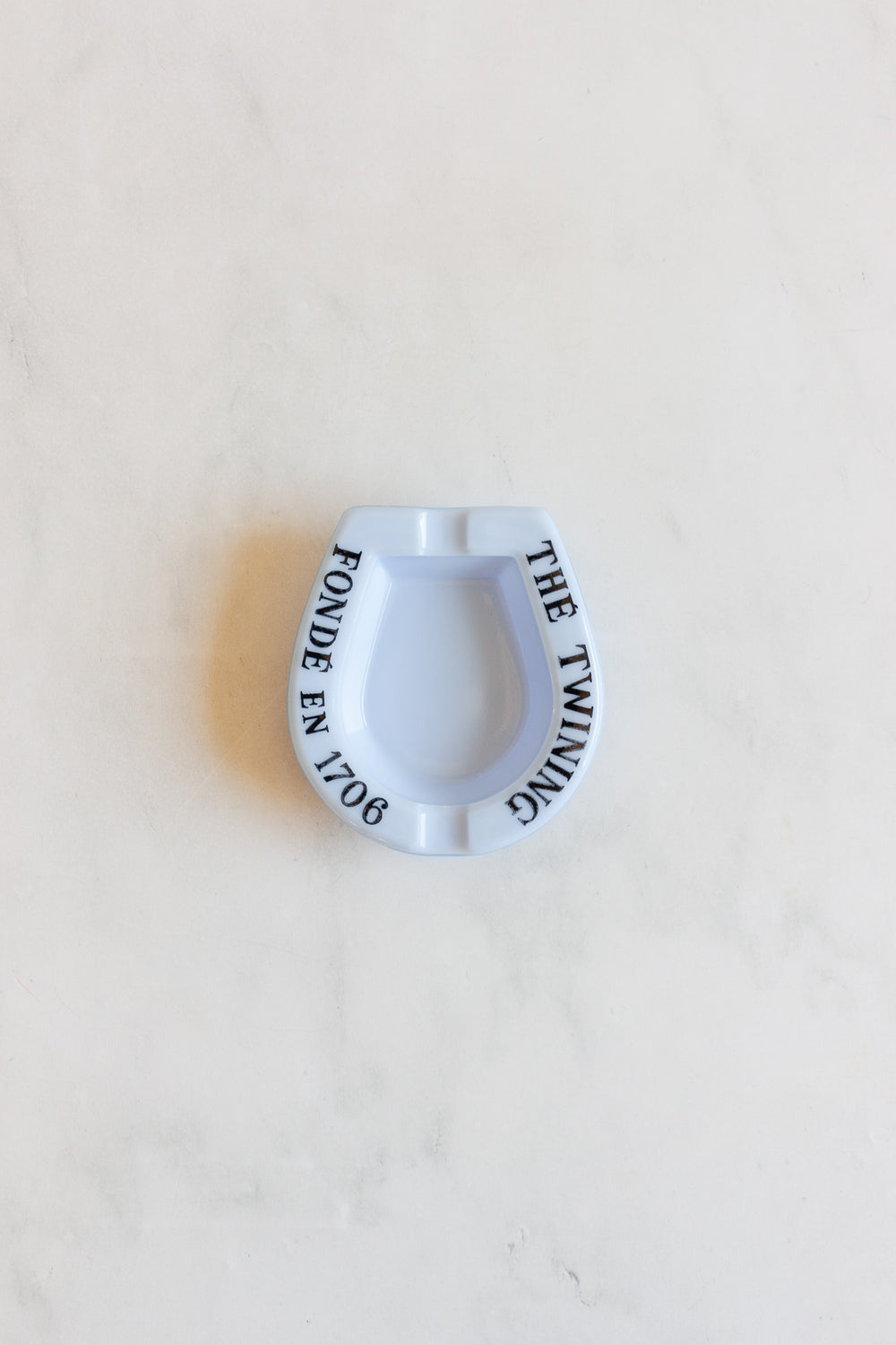 1970s french thé twining horseshoe milk glass ashtray