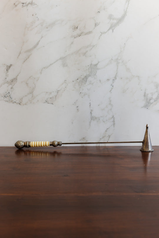 antique english extra long silverplate and "faux bone" french snuffer