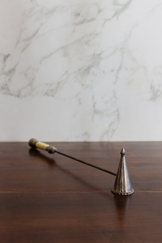 antique english extra long silverplate and "faux bone" french snuffer