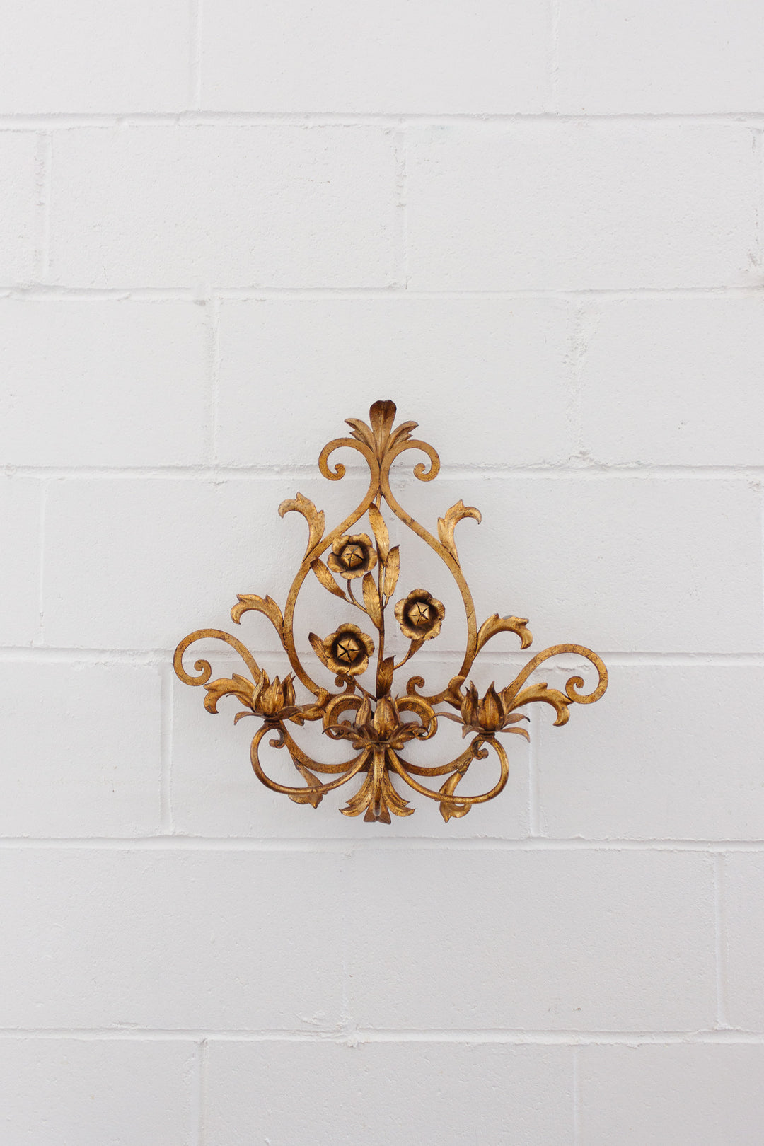 pair of midcentury italian gilt foliate florentine sconces