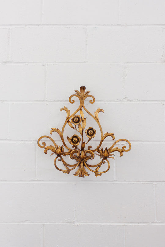 pair of midcentury italian gilt foliate florentine sconces
