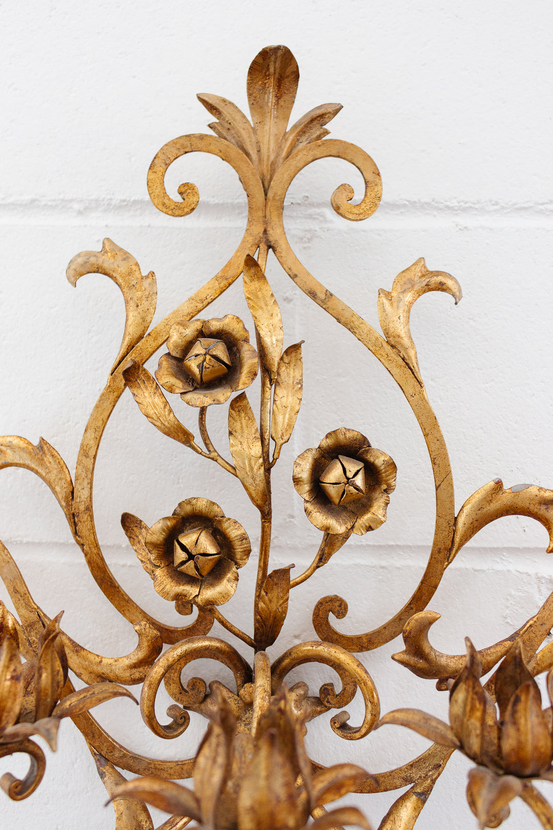 pair of midcentury italian gilt foliate florentine sconces