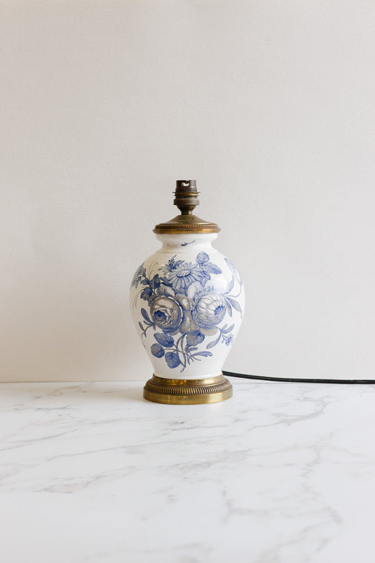 antique french porcelain lamp with brass footing