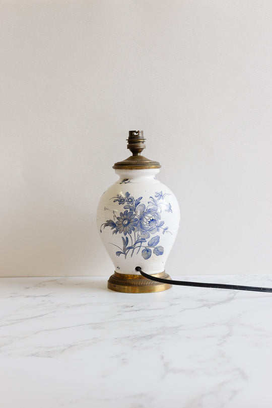 antique french porcelain lamp with brass footing