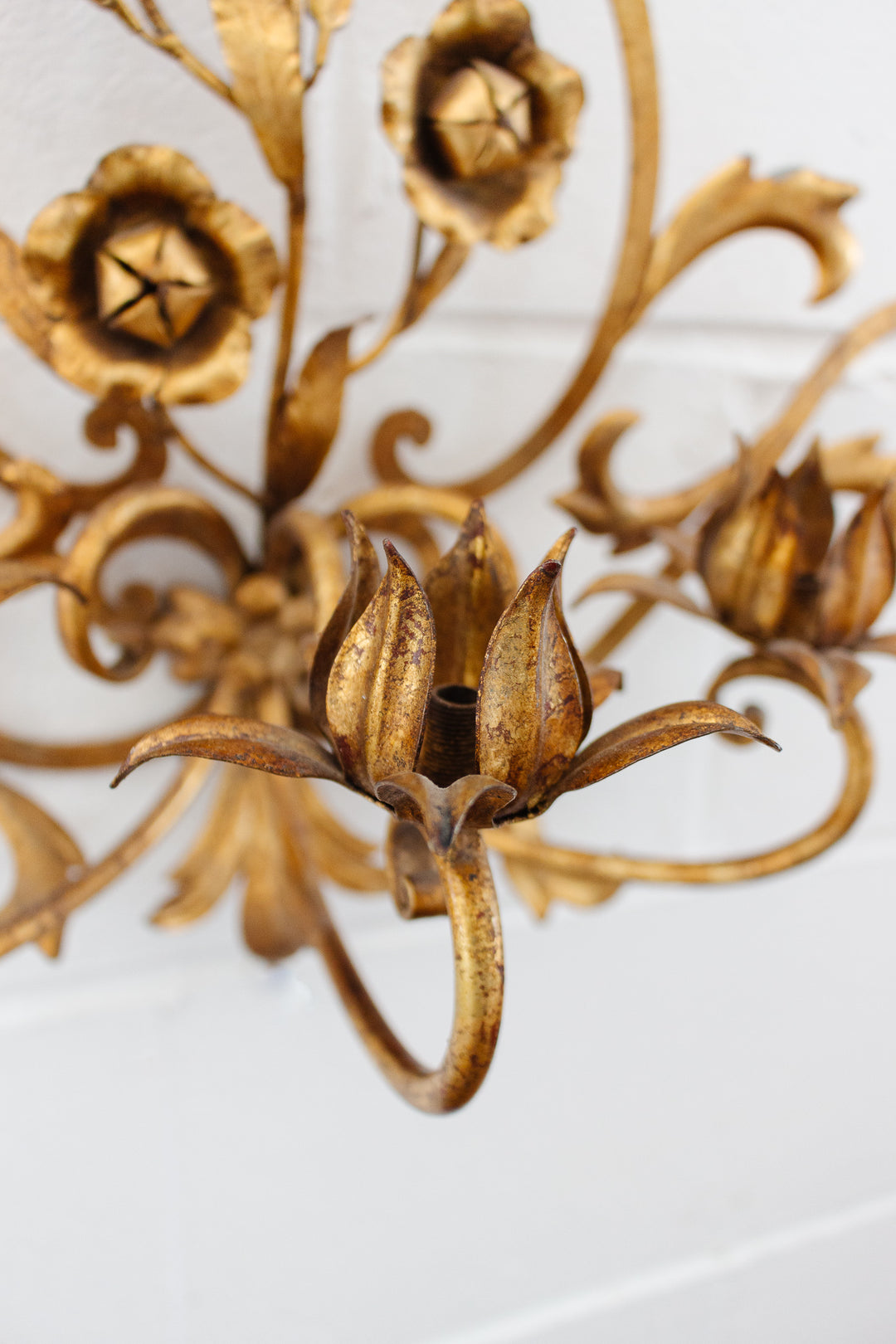 pair of midcentury italian gilt foliate florentine sconces